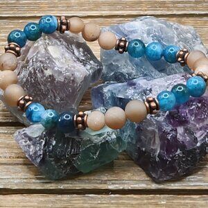 Apatite, Champgne Druzy Agate and Copper Beaded Bracelet